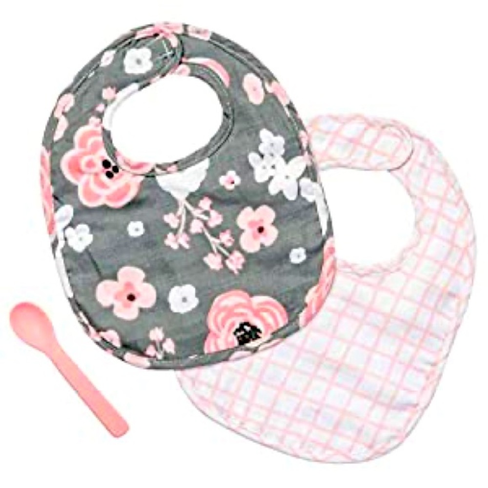 NEW Stephen Joseph Bib Set (2) & Pink Spoon
